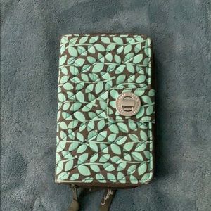 Vera Bradley brown and teal wallet.